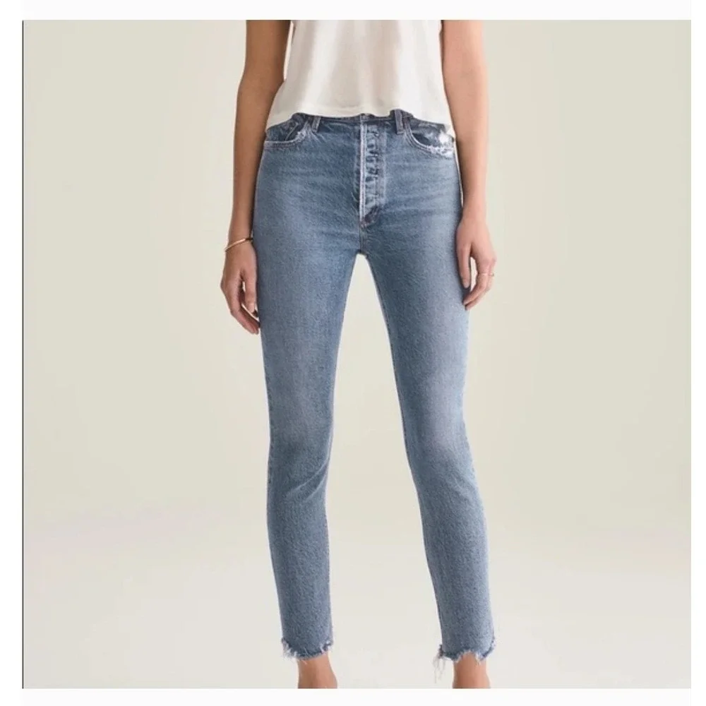 AGOLDE Straight Leg Jeans Nico Light Wash Button Fly Distressed Size 31